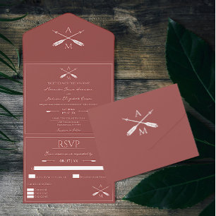 Arrows and Monograms Wedding   Terracotta All In One Invitation