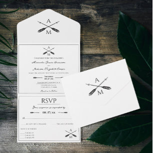 Arrows and Monograms Wedding White All In One Invitation
