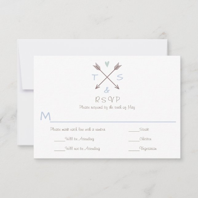 Arrows Blue Heart - RSVP & Dinner Choice Card (Front)