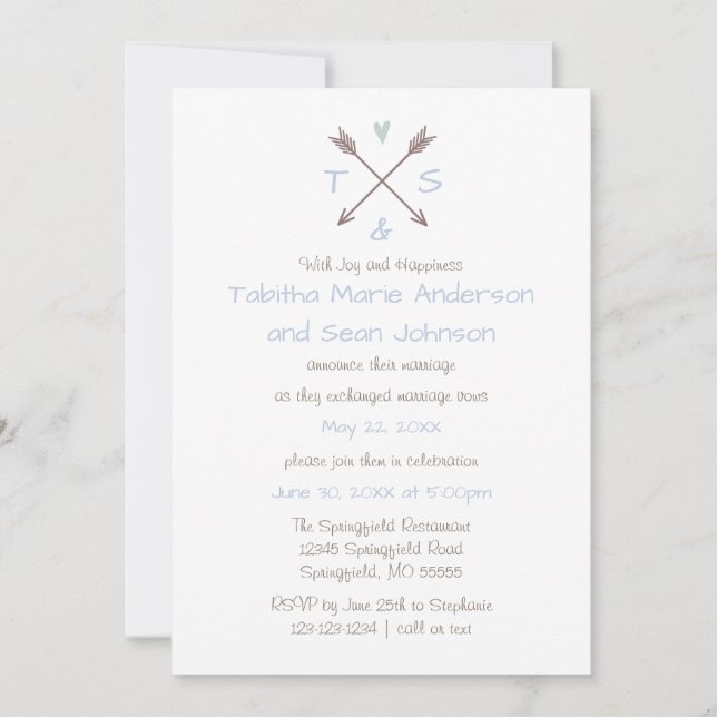 Arrows Blue Heart - Wedding Announcement (Front)