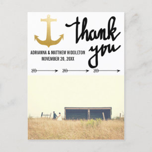 Arrows Faux Gold Foil Anchor Wedding Thank You Postcard