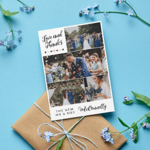 Arrows Heart Photo Collage Love & Thanks Wedding Thank You Card