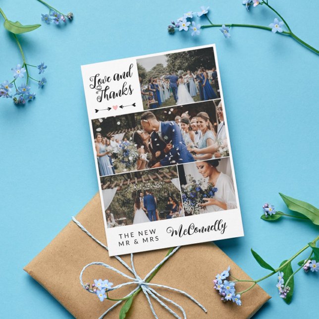 Arrows Heart Photo Collage Love & Thanks Wedding Thank You Card (Creator Uploaded)