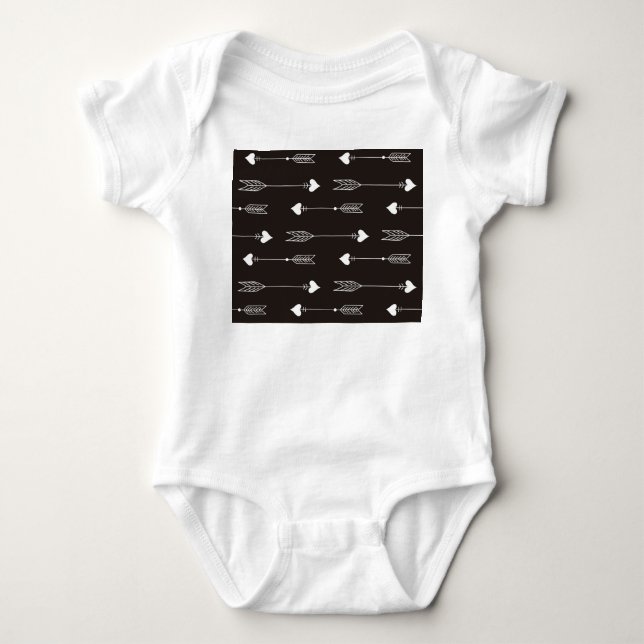 Arrows, hearts, abstract vintage pattern. baby bodysuit (Front)