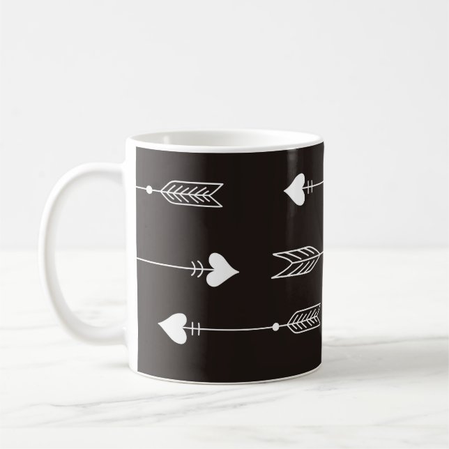 Arrows, hearts, abstract vintage pattern. coffee mug (Left)