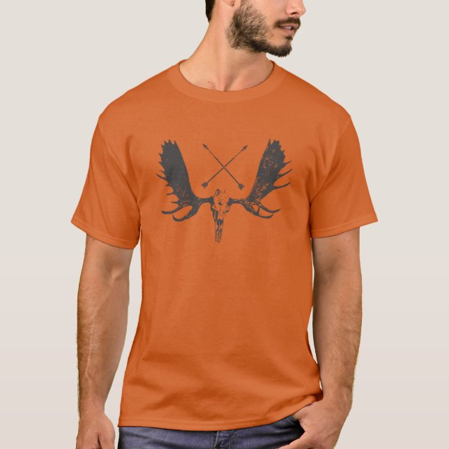 Arrows Hunting Moose Skull Antlers hunter's orange T-Shirt (Front)