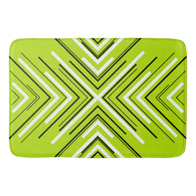 Arrows in Lime Green, Black, and White Bath Mat (Front)