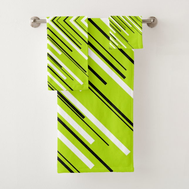 Arrows in Lime Green, Black, and White Bath Towel Set (Insitu)
