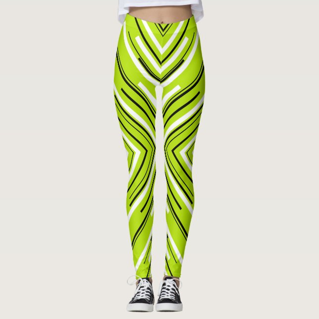 Arrows in Lime Green, Black, and White Leggings (Front)