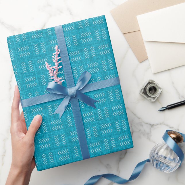 Arrows on Aqua Blue Linen Wrapping Paper (Gifting)