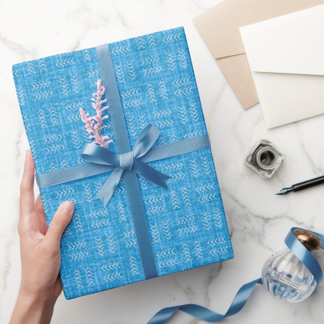 Arrows on Bright Blue Linen Wrapping Paper (Gifting)