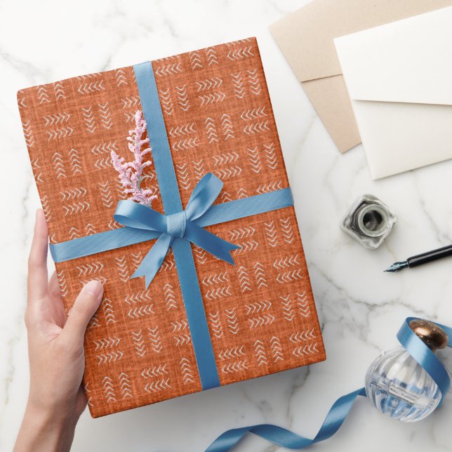 Arrows on Dark Orange Linen Wrapping Paper (Gifting)