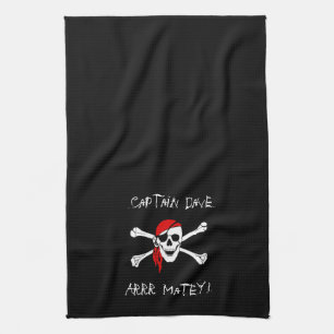 ARRR Matey Personalised Pirate Kitchen Towel Black