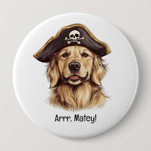 Arrr Matey Pirate Golden Retriever Dog Skull 10 Cm Round Badge