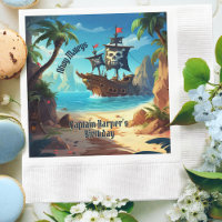 Arrr-some Pirate Island Ship Birthday Paper Napkin