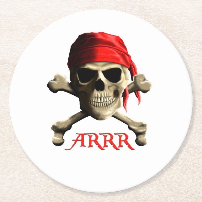 ARRR Talk Like A Pirate Jolly Roger Round Paper Coaster (Front)