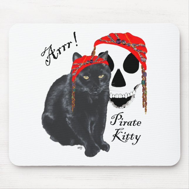 Arrrr!  Black Cat Pirate Kitty Mouse Pad (Front)