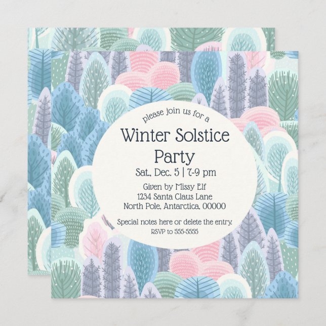 Arsty Winter Pastel Trees Christmas Party Invitation (Front/Back)