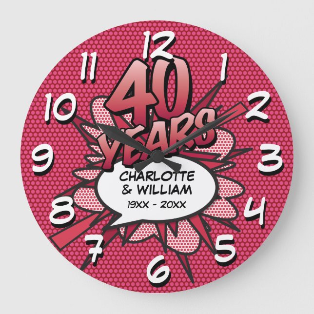 Art 40th Ruby Anniversary Fun Retro Comic Book Large Clock (Front)