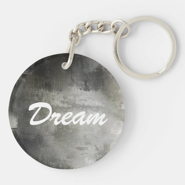art abstract grunge black and white textured key ring (Back)