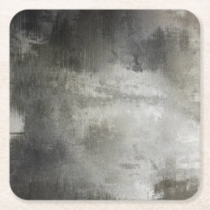 art abstract grunge black and white textured square paper coaster