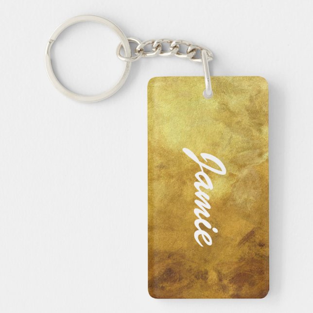 art abstract painted background in golden colour key ring (Front)