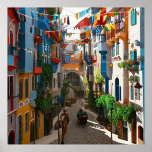 Art Abstract small tourist town beautiful  Poster