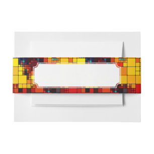 Art abstract vibrant rainbow geometric pattern invitation belly band