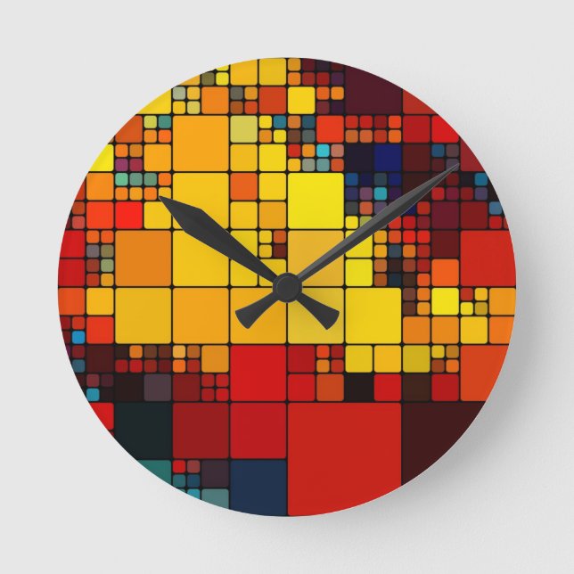 Art abstract vibrant rainbow geometric pattern round clock (Front)