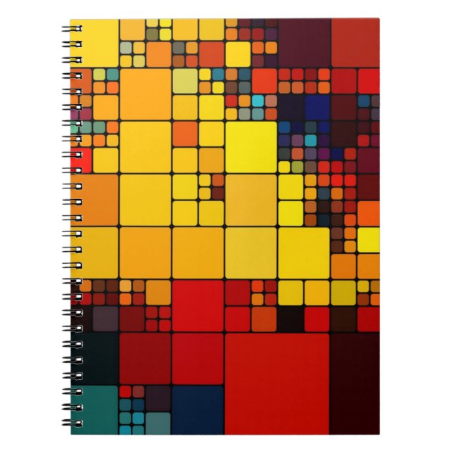 Art abstract vibrant rainbow geometric pattern spiral notebook (Front)