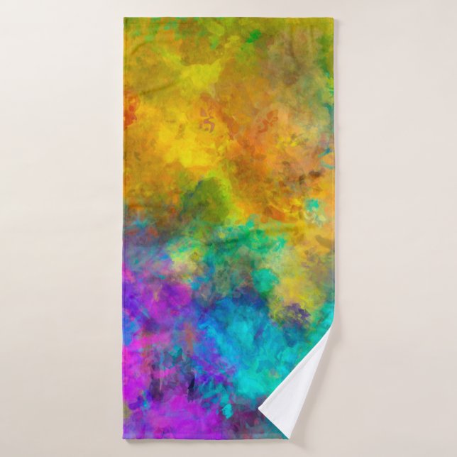 art abstract vibrant rainbow painted background wi bath towel (Bath Towel)