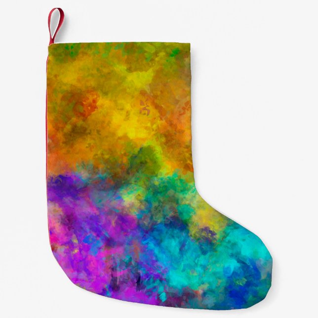 art abstract vibrant rainbow painted background wi small christmas stocking (Front)