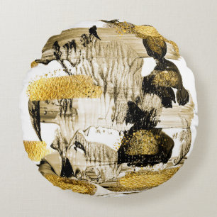 Art and Gold. Trendy colour with golden paint and Round Cushion