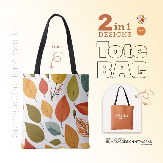  Art and Soul Orange Leaves 2 in 1 Tote Bag (2 Faces in 1 Tote Bag )