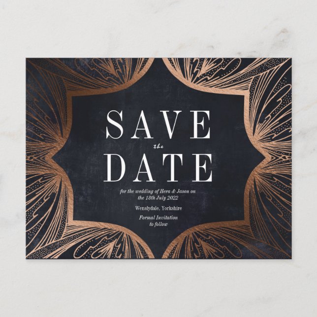 Art Art Nouveau  faux gold Wedding SAVE THE DATE Postcard (Front)