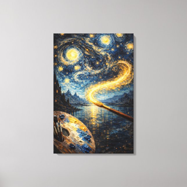 Art at Your Fingertips – Celestial Brush & Palette Canvas Print (Front)