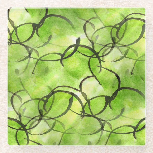 art avant-garde hand paint background green glass coaster (Front)