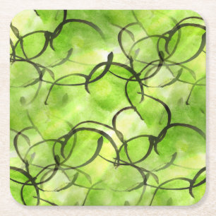 art avant-garde hand paint background green square paper coaster