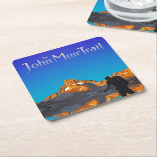 Art - Banner Peak - John Muir Trail Text Square Paper Coaster