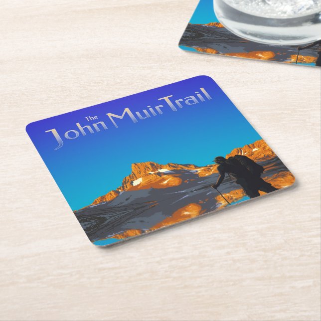 Art - Banner Peak - John Muir Trail Text Square Paper Coaster (Angled)