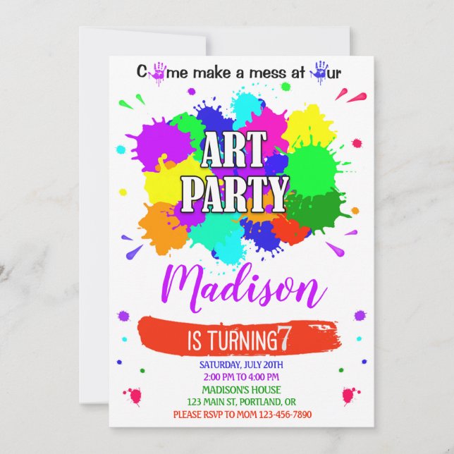 Art birthday invitation Artsy painting plottery (Front)