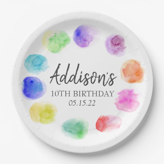 Art Birthday Plates, Paint Birthday Paper Plates (Front)