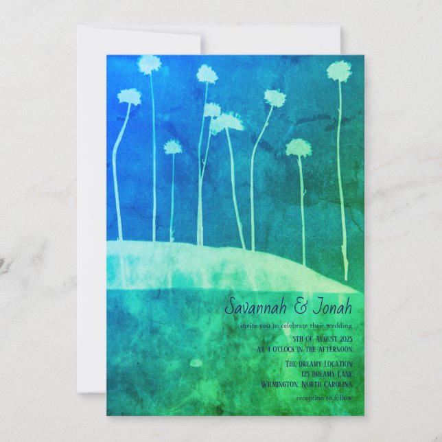 Art Blue Green Flower Bold Wedding Invitation (Front)