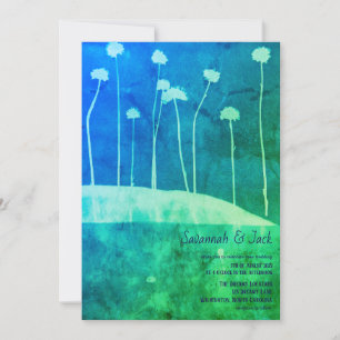 Art Blue Green Flower Unique Wedding Invitation