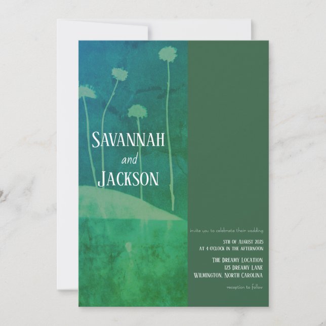 Art Blue Green Flower Unique Wedding Invitation (Front)