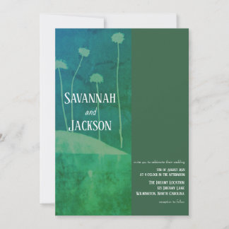 Art Blue Green Flower Unique Wedding Invitation