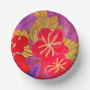 ART BRIGHT SHINY FLOWER DESIGN RED GREEN MAUVE PAPER PLATE