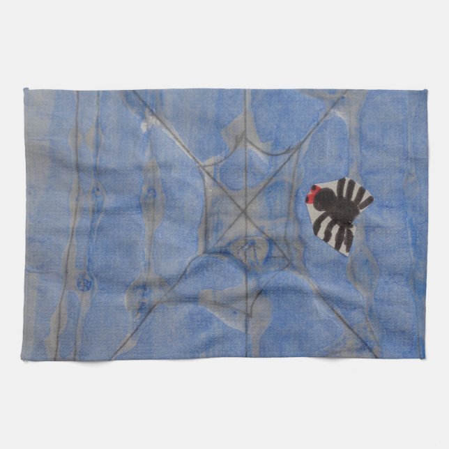 Art by Children, Spider with cobweb, drawing Tea Towel (Horizontal)