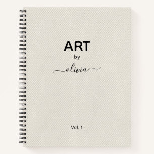 Art By Custom Name Beige Faux Canvas Notebook