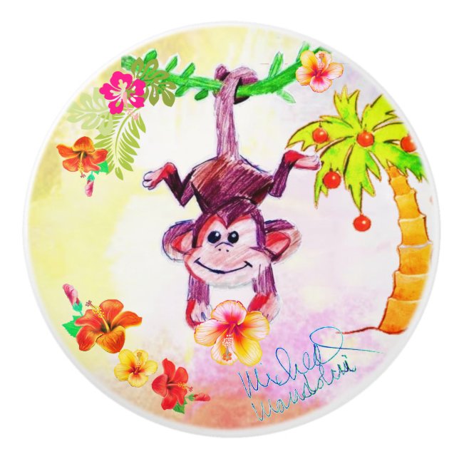 Art by Micheal Zion the Monkey Ceramic Knob (Front)